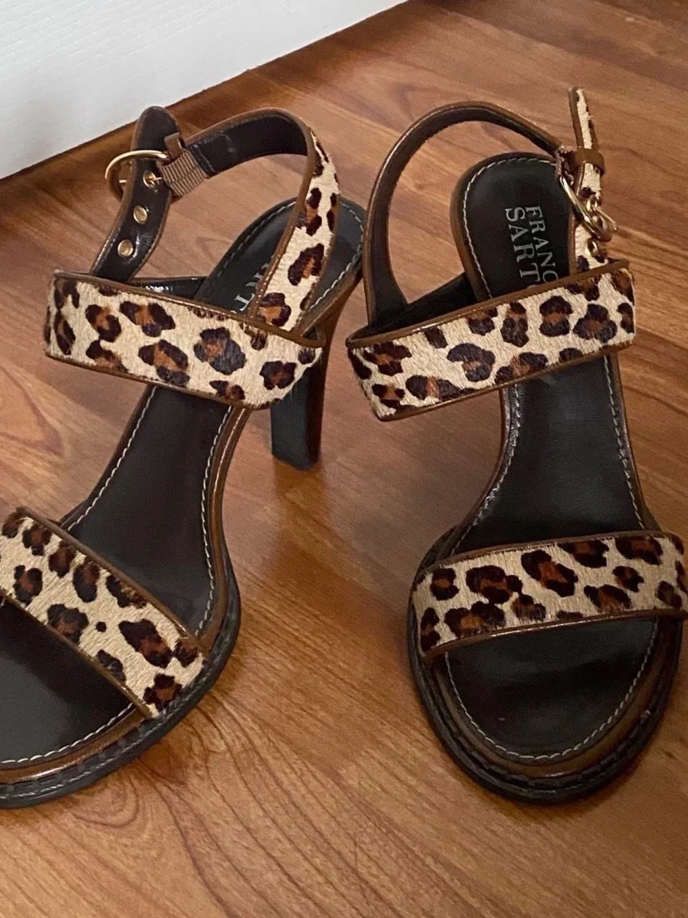 Franco Sarto Leopard Print Strappy High Heel Sandals